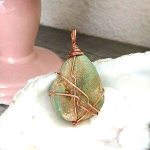 Turquoise Crystal Pendant, Copper Wire Gemstone Pendant, 1.75"